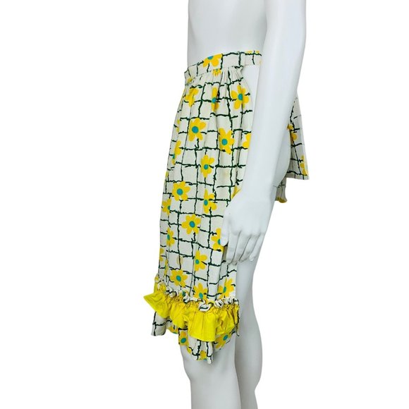 Vintage 50s Daisy Print Half Apron Blue And Yellow Handmade - Picture 6 of 8
